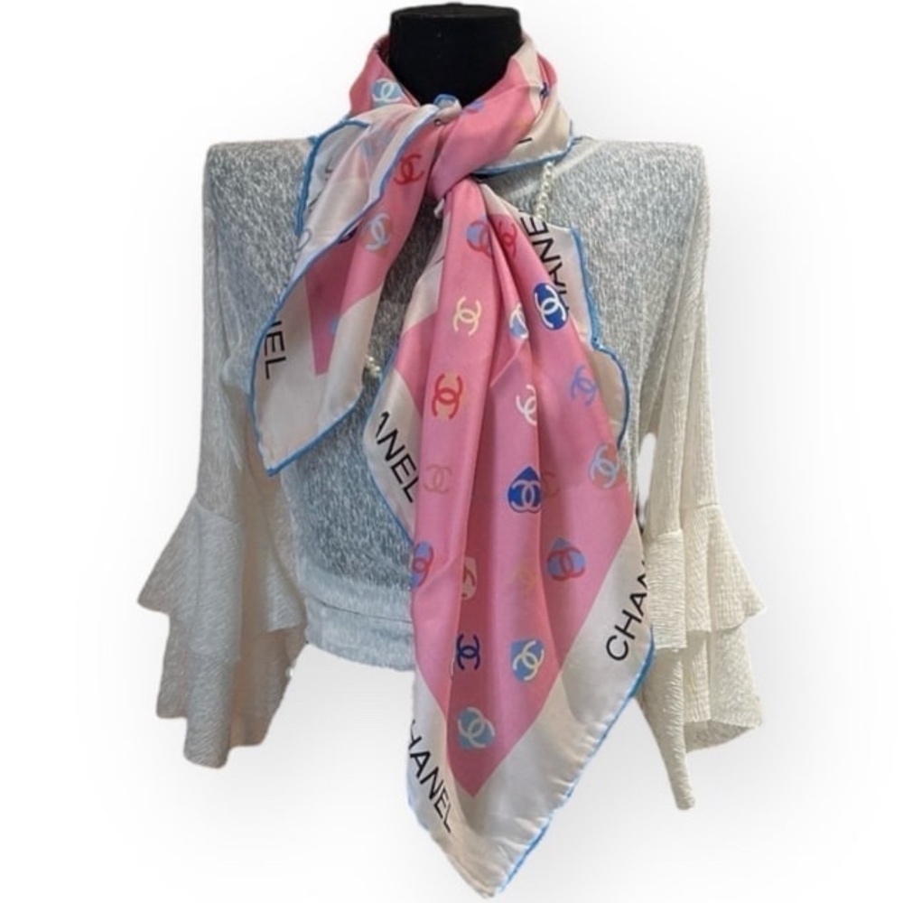 CHANEL Logo Pink Scarf